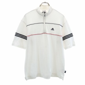 アディダス ゴルフ 半袖 ハーフジップ Tシャツ L 白 adidas 鹿の子地 メンズ