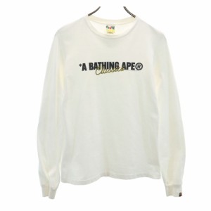 ベイプ 日本製 プリント 長袖 Tシャツ S ホワイト系 BAPE アベイシングエイプ A BATHING APE ロンT メンズ