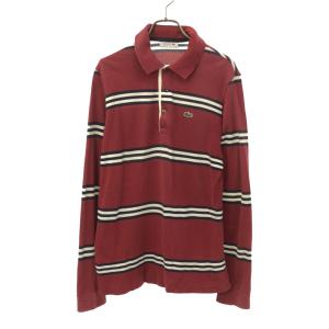 ラコステLACOSTE メンズ　半袖ポロシャツ【36】赤　ボーダー柄　コットン混 ラコステLACOSTE メンズ半袖ポロシャツ【36】赤ボーダー柄コットン混