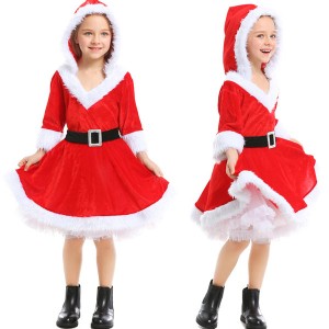 サンタ コスプレ衣装 女の子 サンタクロース クリスマス コスチューム フード付き キッズ サンタ服 子供 サンタ フレアワンピース 仮装 