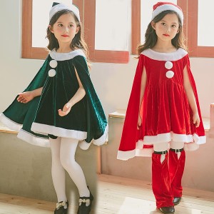 サンタ コスプレ衣装 女の子 ポンチョ サンタクロース サンタ服 キッズ クリスマス コスチューム マント サンタ コスチューム 子供服 帽