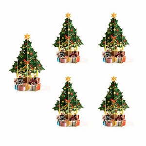 クリスマスツリー Paper Spiritz 5pcs クリスマスカードポップアップ、3D クリスマスカード 立体 和風 セット、Christmas Card