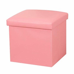 ピンク Actnow 収納スツール PUレザー 合皮 折りたたみ式 収納ボックス 座椅子 リビングチェア 玄関 簡易 家具 インテリア 30*30*30cm (