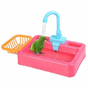 ピンク 鳥用水浴び 容器 小鳥用バスタブ 水遊び お風呂 インコシャワー バードバス 自動水浴び インコ ウズラ 文鳥 鳥の遊び場 蛇口付き 