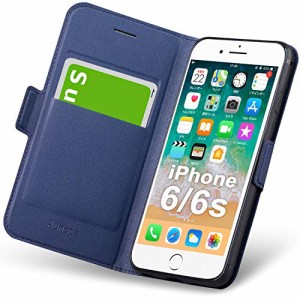 ブルー iphone6sケース iphone6ケース 手帳型 薄型 スマホケース PUレザー 全面保護 耐衝撃 カード収納 マグネット付き スタンド機能 シ