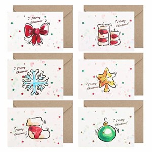 クリスマスセットA Sitengle クリスマスカード 6枚セット クリスマスグリーティングカード メッセージカード 感謝カード 封筒付き 封筒テ