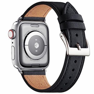 ブラック/シルバーバックル_42/44/45/49mm コンパチブル Apple Watch バンド アップルウォッチ バンド 本革製 レザー おしゃれバンド iWa