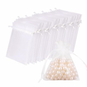 10×15cm-白-60枚 happykau ラッピング 袋 オーガンジー 巾着 透明 小分け袋 お菓子 プレゼント用 小物収納 小物の梱包 プチギフト 結婚