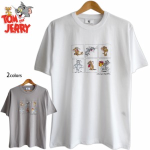 送料無料 トムとジェリー メンズ Tシャツ 半袖 6コマ マンガ コミック ごきげん お茶目 Tom&Jerry ねこ ねずみ 半袖 くすみカラー レディ