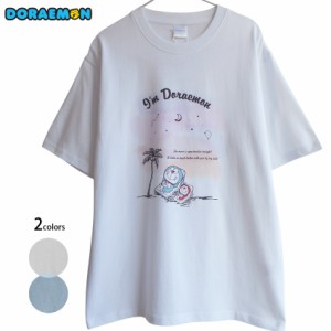 送料無料 ドラえもん Ｔシャツ メンズ ミニドラ 楽園 夕焼け 星空 グラデーション 南の島 サンセット ビーチ エモい 大人 白 くすみカラ