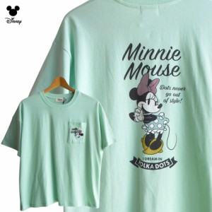 送料無料 ディズニー Tシャツ ミニーマウス ミニー 刺繍 ポケット バックプリント mickey アメコミ ビッグサイズ ワイド disney レディー