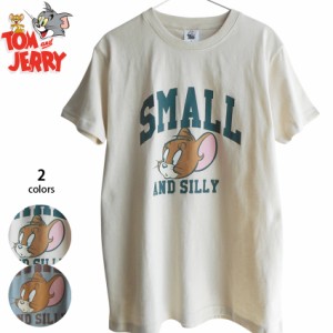 送料無料 トムとジェリー ジェリー Tシャツ カレッジ Tom&Jerry ねずみ くすみカラー 半袖 レディース メンズ ペアルック レトロ ナチュ