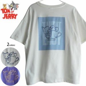 送料無料 トムとジェリー レディース メンズ Tシャツ 半袖 刺繍 ワンポイント バックプリント ティーカップ Tom&Jerry ねずみ ビッグＴシ