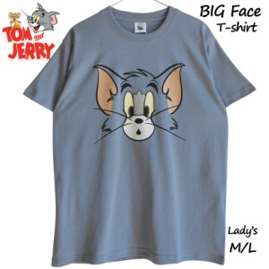 送料無料 トムとジェリー Tシャツ トムさん スマイル ビッグフェイス Tom&Jerry ねずみ かわいい 半袖 レディース メンズ ペアルック レ