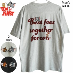 送料無料 トムとジェリー メンズ Tシャツ 半袖 刺繍 バックプリント Tom&Jerry 大きいサイズ アメコミ レディース ビッグＴシャツ ペアル