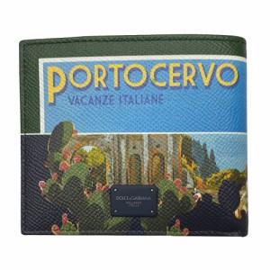 ドルチェ＆ガッバーナ 財布 メンズ DOLCE＆GABBANA 訳あり 二つ折り札入れ PORTCERVO TAORMINA プリント レザー マルチカラー BP1321 AU2