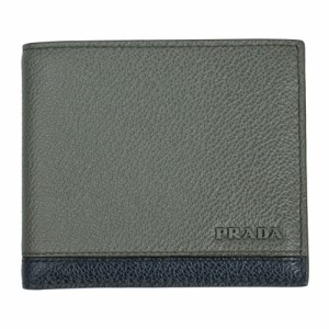 プラダ 財布 メンズ PRADA 二つ折り財布 型押しレザー グレー/ネイビー 2MO003 2CIH F0OTF