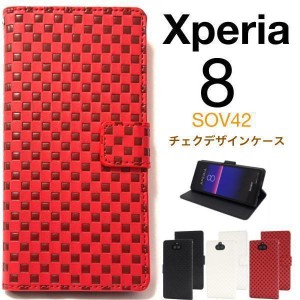 Xperia 8 ケース エクスペリア 8 ケース SOV42 ケース Xperia 8 SOV42 ケース スマホ ケース 市松レザーデザイン手帳型ケース