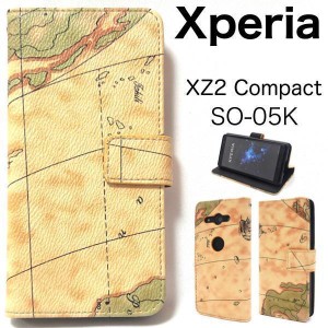 Xperia XZ2 Compact ケース/エクスペリア XZ2 コンパクト ケース/SO-05K ケース/スマホ ケース/地図手帳型ケース