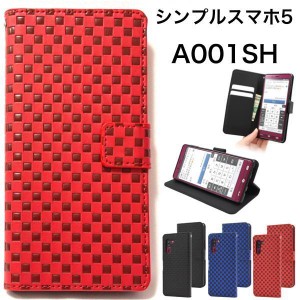 シンプルスマホ5 A001SH用市松模様デザイン手帳型ケース スマホケース 手帳型