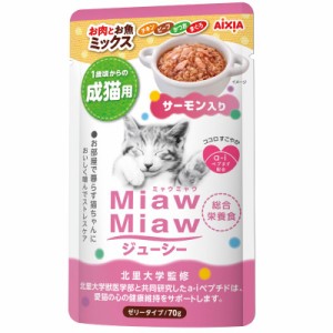 〔まとめ〕 キャットフード ペットフード MiawMiaw ジューシー お肉とお魚ミックス サーモン入 70g 48セット 猫用品 ペット用品