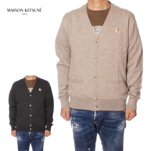 メゾン キツネ MAISON KITSUNE Vネック カーディガン ユニセックス グレー ベージュ GU00542KT1036