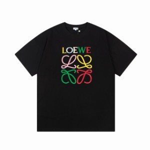 LOEWE 2024 春夏新作 カラフルレターLOGO刺繍ラウンドネック半袖Tシャツ