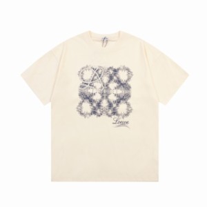 LOEWE ロエベ 2024春夏新作いばらシグネチャーモザイク刺繍ラージロゴラウンドネック半袖Tシャツ