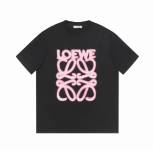 LOEWE ロエベ 刺繍蛍光ピンク半袖Tシャツ並行輸入品