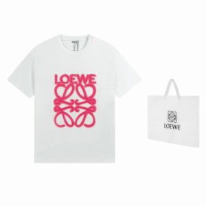 LOEWE ロエベ ネオン刺繍蛍光ピンク半袖Tシャツ