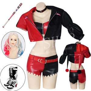 送料無料 Suicide Squad Harley Quinn スーサイドスクワッド ハーレイ クイン コスプレ 衣装 ウィッグ 靴 道具  コスチューム イベント 