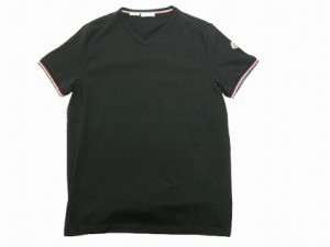 【MONCLER/モンクレール/MAGLIA SCOLLO A V/Vネック型ロゴ半袖Tシャツ/ストレッチ/TEE/カットソー/V-NECK/T-SHIRT/2021SS/春夏/999/ブラ