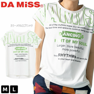 DAMISS ダミス カラーメタルロゴTシャツ トップス 1434-1404 M L ホワイト フィットネスウェア ピラティスウェア エアロビクス ダンス