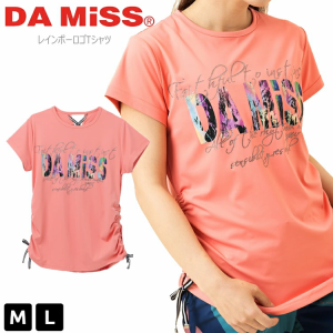 DAMISS ダミス レインボーロゴTシャツ トップス 1434-1405 M L ピンク フィットネスウェア ピラティスウェア エアロビクス ダンス