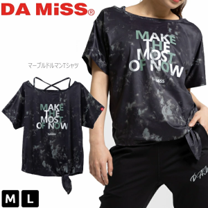 DAMISS ダミス マーブルドルマンTシャツ Tシャツ トップス 1434-1407 M L ブラック フィットネスウェア ピラティスウェア エアロビクス 