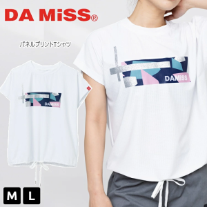 DAMISS ダミス パネルプリントTシャツ トップス 1434-1408 M L ホワイト フィットネスウェア ピラティスウェア エアロビクス ダンス