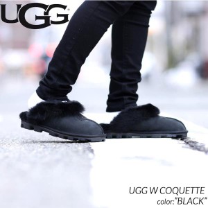 UGG W COQUETTE BLACK アグ ウィメンズ サボ コケット サンダル スリッパ シューズ レディース ( ファー 黒 ブラック 5125 )