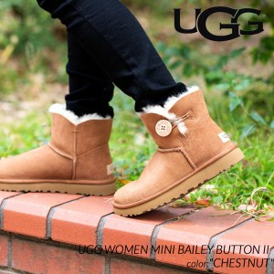 UGG WOMEN MINI BAILEY BUTTON II CHESTNUT アグ ウィメンズ ムートンブーツ ミニ ベイリー ボタン 2 レディース ( ベージュ BOOTS 10164