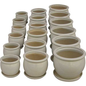 【送料無料/直送】|陶器植木鉢１８点セット（受皿付）|Ｐ０２／３ＤＷＨ−６