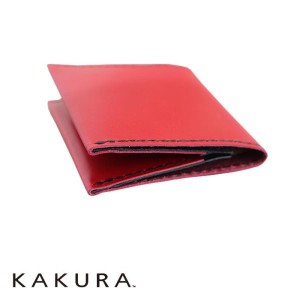 カクラ　KAKURA　二つ折りウォレット　slim　urushiレッド　二つ折り財布　スリム　薄型　牛革　手縫い　ギフト　プレゼント　贈り物　メ