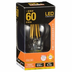 OHM LED電球 フィラメントタイプ 一般電球形 E26 60形相当 6W 電球色 全方向 LDA6L C6 06-3463