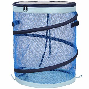 アストロ 屋外用ゴミ箱 円柱形 ブルー カラス除け ゴミネット ボックス ゴミストッカー 折りたたみ 821-83 小