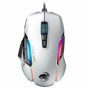 ROCCAT ゲーミングマウス Kone AIMO Remastered 有線 編み込み ホワイト/白 光学式/16K/多ボタン/130g/MM