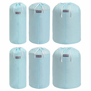 アストロ 収納袋 ライトブルー 6枚組(Sサイズ×2・Mサイズ×2・Lサイズ×2) 丸めて簡単収納 タオルケット 毛布 羽毛布団収納 巾着袋 収