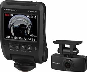 コムテック 車用 ドライブレコーダー 360度全方位+リヤカメラ搭載 HDR361GW 360°全方位録画 microSDカードメンテナンスフリ