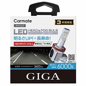 カーメイト GIGA 車用 LEDヘッドライトC3600 6000K 【 車検対応 / 】 見やすい白色光 H8 H9 H11 H16 BW56