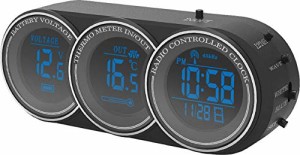 カシムラ クロック・サーモ・ボルトメーター 電波時計と車内外温度、車両電圧を同時に表示 ブルー/ホワイト文字発光 NAK-208