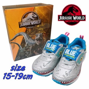 【送料無料】ジュラシックワールド BLUE スニーカー マジックテープ 軽量 リアル恐竜 グレー 男の子 キャラクター 運動靴 キッズシューズ