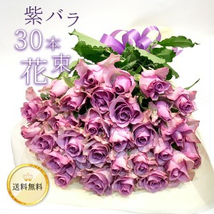 紫バラ30本の花束 生花 ムラサキバラ 東京銀座クオリティ 送料無料 送料込み 紫色 バラ 薔薇 ばら 花束 お祝い 誕生日 記念日 入学 母の