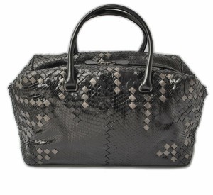 【中古】BOTTEGA VENETA ボッテガ ヴェネタ ブランドバッグ 新品同様 中古 ハンドバッグ/ボストンバッグ ナッパ/パイソン ブラック/シル